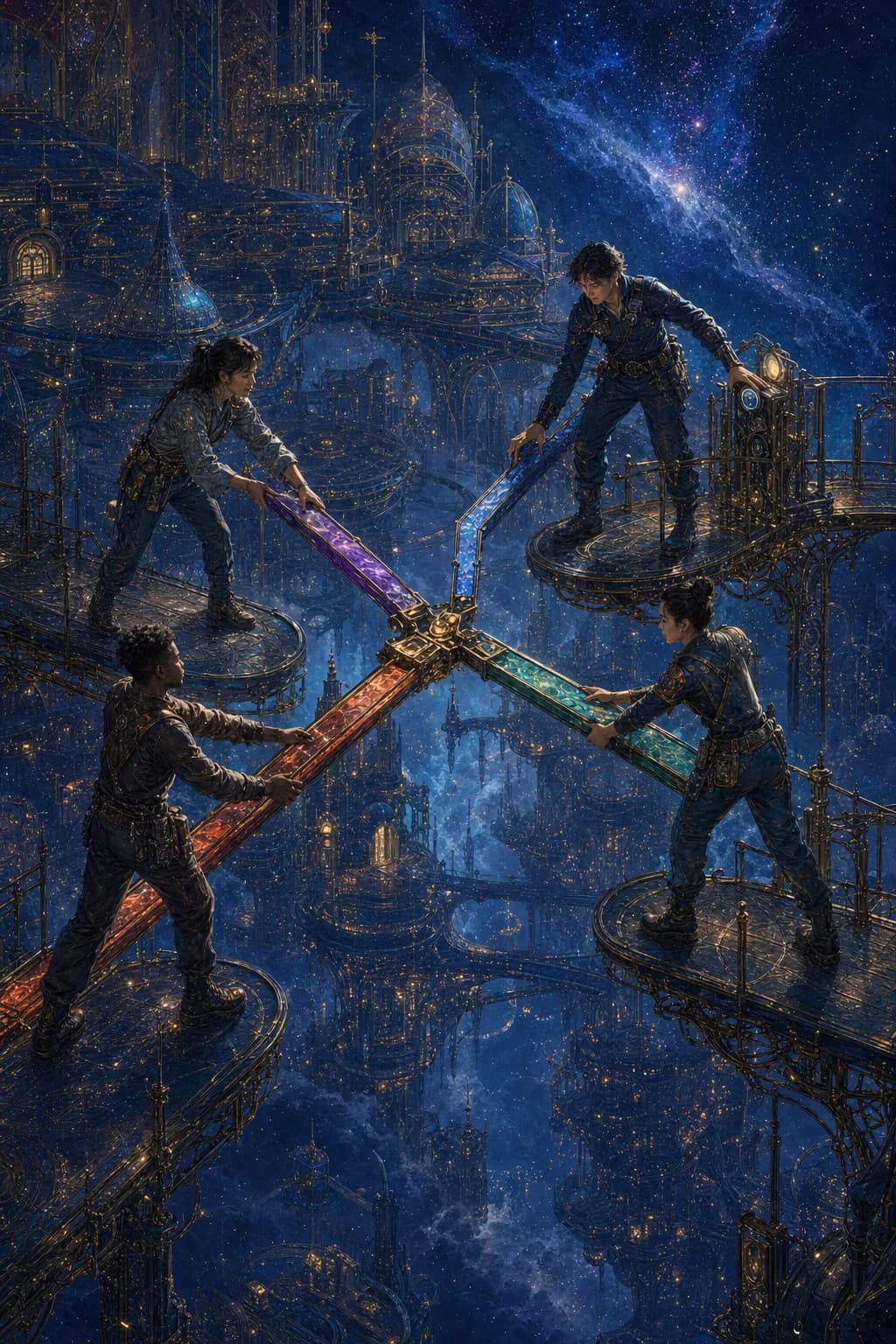 世界原创牌面:四个轨道城区的代表在环世界合流城接通最后一段文明回路