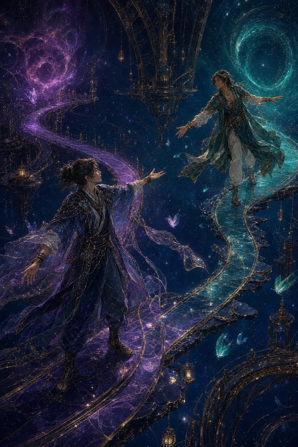 恋人原创牌面:两名来自不同轨道城的使者在分岔航桥上共同选择第三条新路线